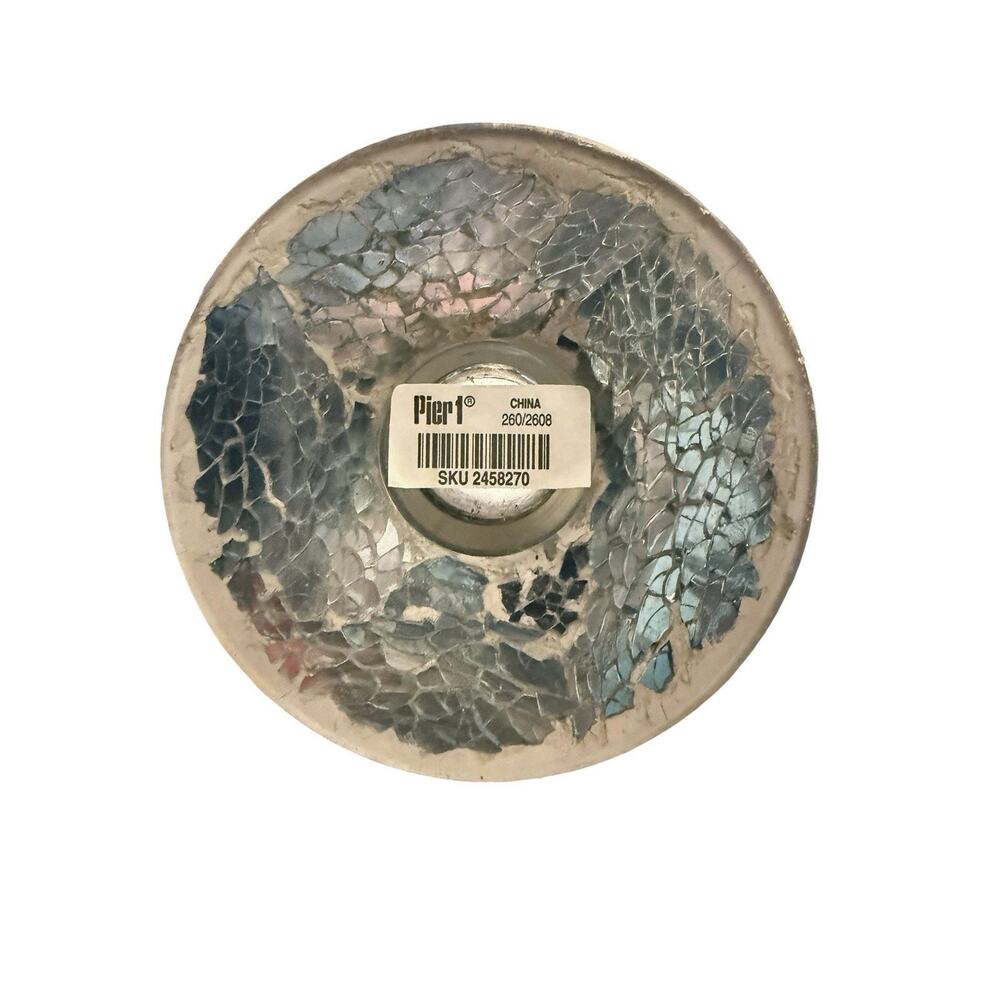 Pier 1 Imports Mosaic Vase 16” Crackled Reflective Glass Vase Aqua White Silver - Picture 4 of 9